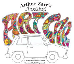 A car with the words arthur zarr 's amazing artcar written in it.