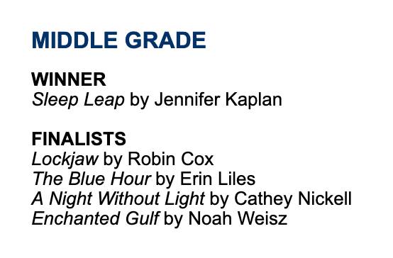 A close up of the middle grade winners and finalists.