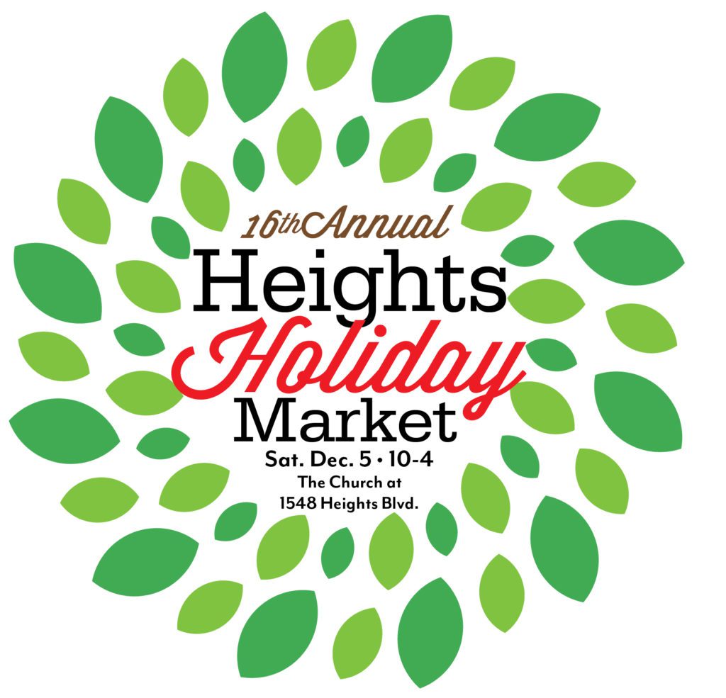 A green wreath with the words " 1 6 th annual heights holiday market ".